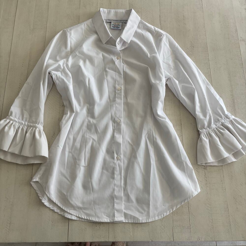 Gretchen Scott Priss Brooks White Button Down Blouse Women’s Size M EUC Preppy